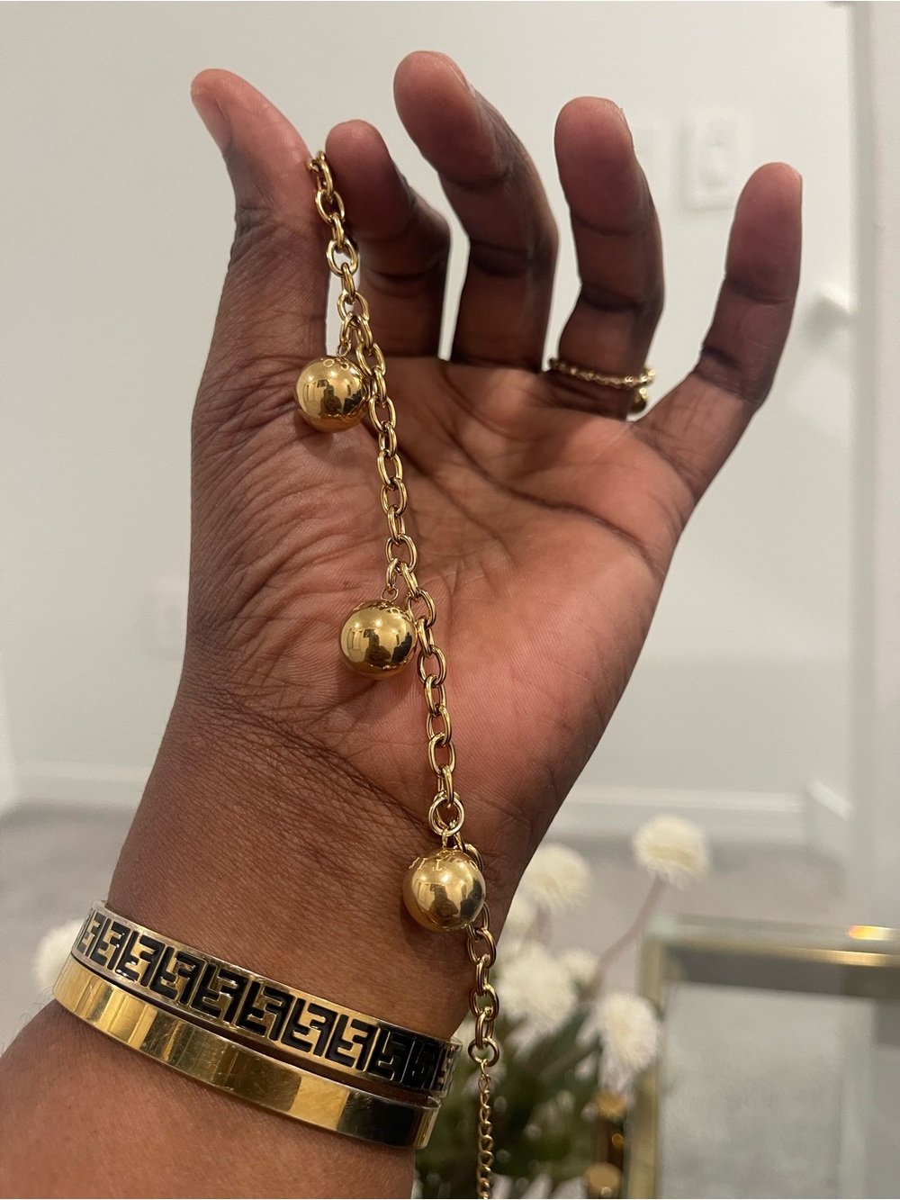 Delicate Gold Ball Charm Chain Bracelet - Women Jewelry